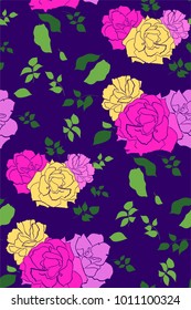 Vector seamless pattern with garden roses flowers hand drawn. Floral design illustration for cosmetics, greeting card , wedding invitation, fabric or wrapping paper.