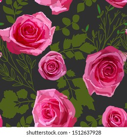 Vector seamless pattern with garden roses flowers hand drawn. Floral design illustration for cosmetics, greeting card , wedding invitation, fabric or wrapping paper.