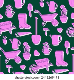 Vector - seamless pattern of garden tools, colored illustration.