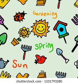 Vector seamless pattern of gardening theme