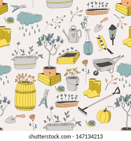 Vector seamless pattern with gardening tools