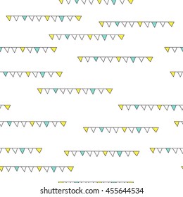 Vector seamless pattern with garland of flags. Clean abstract background. For fabric, greeting cards, travel brochures, souvenir production, wallpaper, surface textures, scrapbooking.