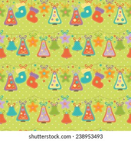 Vector seamless pattern with garlands merry Christmas.