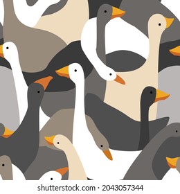 Vector seamless pattern. Geese calage. Geese of various shapes and colors.
