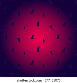 Vector seamless pattern with geese, hand-drawn pattern. geese flying in the blue sky. Seamless pattern can be used for wallpaper, pattern fills, web page background, surface textures. Dark blue on red