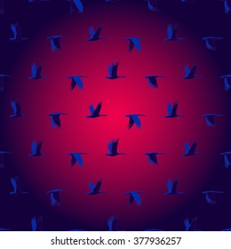 Vector seamless pattern with geese, hand-drawn pattern. geese flying in the blue sky. Seamless pattern can be used for wallpaper, pattern fills, web page background, surface textures. blue on red