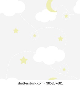 Vector Seamless Pattern gentle children's background, night sky,  dream.