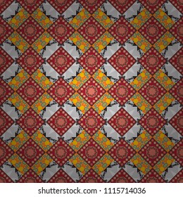 Vector seamless pattern. Geometric background with rhombus, dots and nodes. Red, gray and beige background. Seamless geometric pattern. Colorful texture. Abstract geometric pattern.