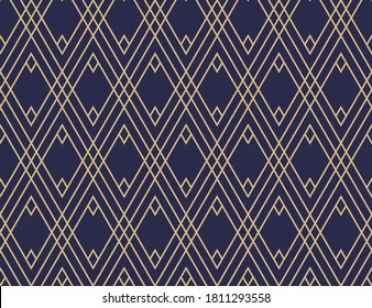 Vector seamless pattern, geometric background dark blue and gold