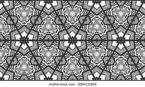 Vector seamless pattern, geometric background. Black and white abstract triangle ornament, line art. Tribal ethnic arabic, indian decoration