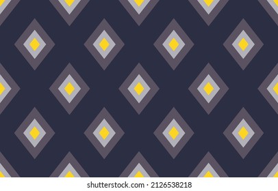 Vector seamless pattern. Geometric background with Diamonds. Yellow Grey Flower and Indigo Background Color.