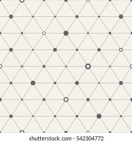 Vector seamless pattern. Geometric background with triangles. Dots connected with lines. Circles on the corners of triangles. Modern stylish texture. Repeating geometric tiles.