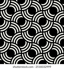 Vector naadloos patroon. Geometrische vetgestreepte cirkels. Stijlvolle monochrome achtergrond. Eenvoudig herhalend staal. Monochroom zwart ornament met concentrische elementen.
