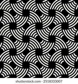 Padrão sem emenda do vetor. Círculos listrados em negrito geométrico. Fundo monocromático elegante. Amostra de repetição simples. Ornamento preto monocromático com elementos concêntricos.