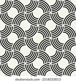 Vector seamless pattern. Geometric bold striped circles. Stylish monochrome background. Simple repeating swatch. Monochrome black ornament with concentric elements.
