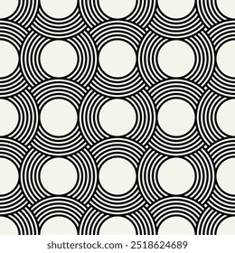 Vector naadloos patroon. Geometrische vetgestreepte cirkels. Stijlvolle monochrome achtergrond. Eenvoudig herhalend staal. Monochroom zwart ornament met concentrische elementen.