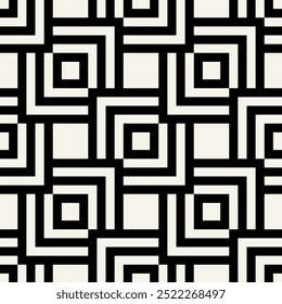 Vector seamless pattern. Geometric bold striped squares. Stylish monochrome background. Simple repeating swatch. Monochrome black ornament with concentric elements.