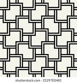 Padrão sem emenda do vetor. Quadrados geométricos listrados em negrito. Fundo monocromático elegante. Amostra de repetição simples. Ornamento preto monocromático.