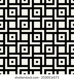 Padrão sem emenda do vetor. Quadrados geométricos listrados em negrito. Fundo monocromático elegante. Amostra de repetição simples. Ornamento preto monocromático.