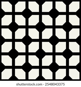 Vector seamless pattern. Geometric bold square trellis. Stylish monochrome background. Simple repeating swatch. Monochrome black ornament with square elements.