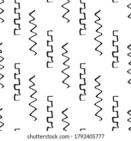 Vector seamless pattern with geometric brush strokes elements. Memphis geometric outline trendy modern style. 