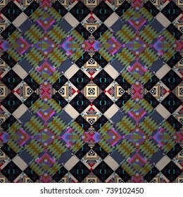 Vector seamless pattern. Geometric design template with green, black and gray elements. Background, texture with pop art effect. Technologic fabric tile card cover print badge.