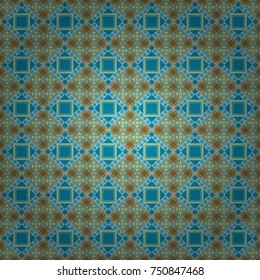 Vector seamless pattern. Geometric design template with green, gray and blue elements. Background, texture with pop art effect. Technologic fabric tile card cover print badge.