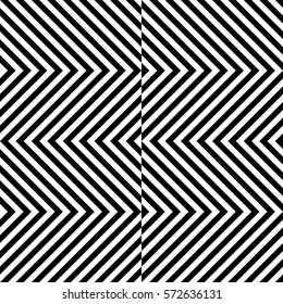Vector seamless pattern. Geometric element, design template with striped black white diagonal inclined lines. Background, texture with optical illusion. Stylish tiles of textile, fabric, print, badge