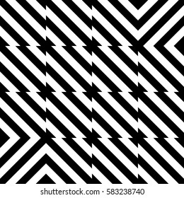 Vector seamless pattern. Geometric element, design template with striped black white diagonal inclined lines. Background, texture with op art effect. Technologic tiles for card web tile app cover