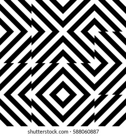 Vector seamless pattern. Geometric element, design template with striped black white diagonal inclined lines. Background, texture with op art effect. Technologic tiles for card web tile app cover