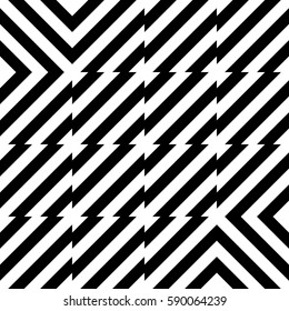 Vector seamless pattern. Geometric element, design template with striped black white diagonal inclined lines. Background, texture with op art effect. Technologic tiles for card web tile app cover