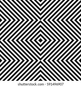Vector seamless pattern. Geometric element, design template with striped black white diagonal inclined lines. Background, texture with optical illusion. Stylish tiles of textile, fabric, print, badge