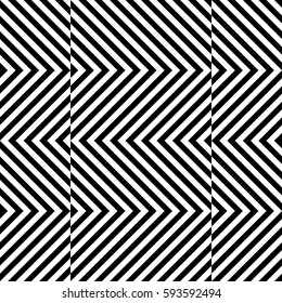 Vector seamless pattern. Geometric element, design template with striped black white diagonal inclined lines. Background, texture with optical illusion. Stylish tiles of textile, fabric, print, badge