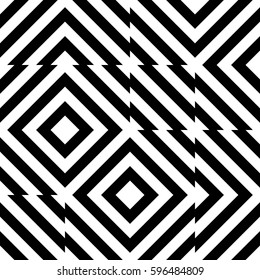 Vector seamless pattern. Geometric element, design template with striped black white diagonal inclined lines. Background, texture with op art effect. Technologic tiles for card web tile app cover