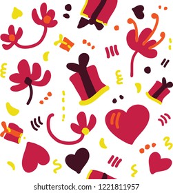  Vector seamless pattern with geometric elements, flowers and hearts