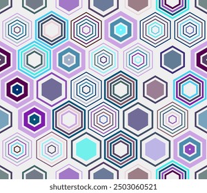 Vector seamless pattern. Geometric elements of varied style and color. Large honeycomb cells. Tileable pattern. Seamless background. Stylish vector illustration.