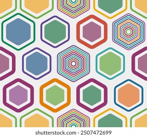 Vector seamless pattern. Geometric elements of varied style and color. Large hexagons. Tileable pattern. Seamless background. Stylish vector illustration.