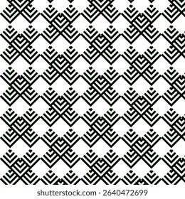 vector seamless pattern with geometric elements, V-shapes or chevron-like elements, three-dimensional, optical illusion effect, black lines and the white background emphasizes the angular and dynamic 