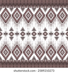 Vector, Seamless Pattern, Geometric Ethnic Pattern with Diamond Motifs in Brown and White, 
Oriental Embroidery Design with Traditional Diamond Shapes, 
Seamless Textile Pattern with Ethnic Inspired