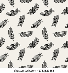vector seamless pattern with geometric feathers. creative artistic background with feathers in geometric style