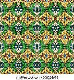 Vector seamless pattern, geometric and floral repeating texture. Tribal ethnic arabic indian ornament. Hand drawn doodle abstract background