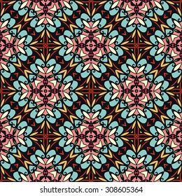 Vector seamless pattern, geometric and floral repeating texture. Tribal ethnic arabic indian ornament. Hand drawn doodle abstract background