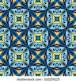 Vector seamless pattern, geometric and floral repeating texture. Tribal ethnic arabic indian ornament.