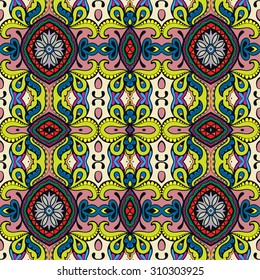 Vector seamless pattern, geometric and floral repeating texture. Tribal ethnic arabic indian ornament.
