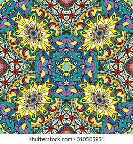 Vector seamless pattern, geometric and floral repeating texture. Tribal ethnic arabic indian ornament.