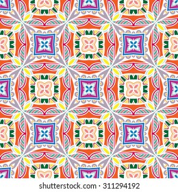 Vector seamless pattern, geometric and floral repeating texture. Tribal ethnic arabic indian ornament. Hand drawn doodle abstract background