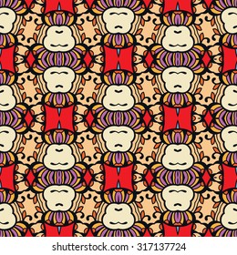 Vector seamless pattern, geometric and floral repeating texture. Tribal ethnic arabic indian ornament. Hand drawn doodle abstract background