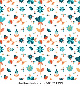 Vector seamless pattern with geometric floral ornament. Surface pattern design  with flowers