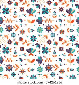 Vector seamless pattern with geometric floral ornament. Surface pattern design  with flowers