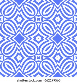 Vector seamless pattern with geometric floral style background. for printing on fabric, paper for scrapbooking, wallpaper, cover, page book. blue, white color